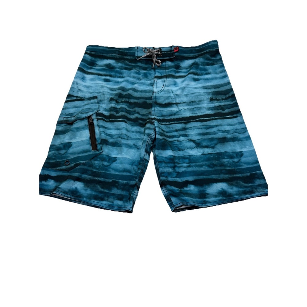 NBN‎ Gear Board Shorts Mens 34 Blue Abstract Stripe Swim Trunks Surf Stretch 9"